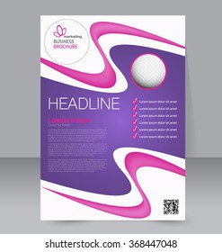 Abstract flyer design background. Brochure template. Can be used for magazine cover, business mockup, education, presentation, report. a4 size with editable elements. Pink and purple color