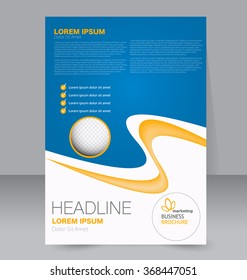 Abstract flyer design background. Brochure template. Can be used for magazine cover, business mockup, education, presentation, report. a4 size with editable elements. Blue and yellow color