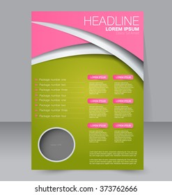 Abstract flyer design background. Brochure template. Can be used for magazine cover, business mockup, education, presentation, report. Pink and green color