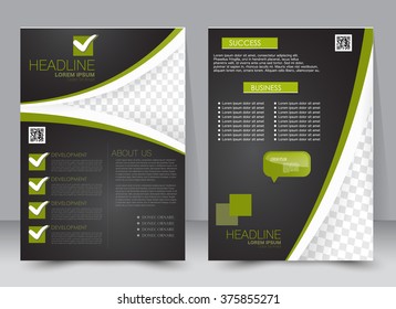 Abstract flyer design background. Brochure template. Can be used for magazine cover, business mockup, education, presentation, report. a4 size with editable elements. Green and black color.