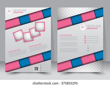 Abstract flyer design background. Brochure template. Can be used for magazine cover, business mockup, education, presentation, report. a4 size with editable elements. Blue and pink color.