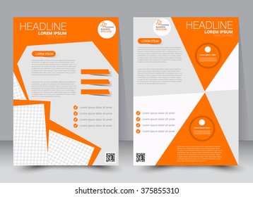 Abstract flyer design background. Brochure template. Can be used for magazine cover, business mockup, education, presentation, report. a4 size with editable elements. Orange color.