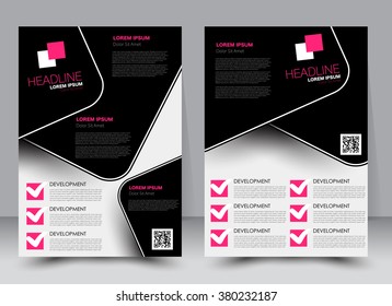 Abstract flyer design background. Brochure template. Can be used for magazine cover, business mockup, education, presentation, report. a4 size with editable elements. Black and pink color