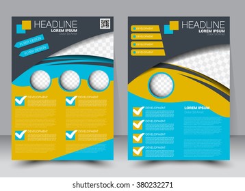 Abstract flyer design background. Brochure template. Can be used for magazine cover, business mockup, education, presentation, report. a4 size with editable elements. Yellow and blue color