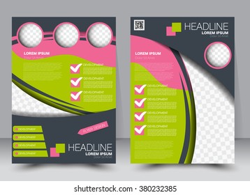 Abstract flyer design background. Brochure template. Can be used for magazine cover, business mockup, education, presentation, report. a4 size with editable elements. Pink, green and blue color