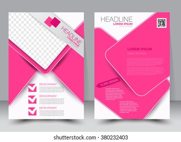 Abstract flyer design background. Brochure template. Can be used for magazine cover, business mockup, education, presentation, report. a4 size with editable elements. Pink color