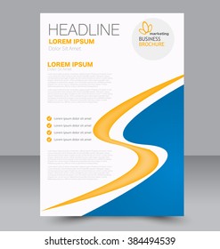 Abstract flyer design background. Brochure template. Can be used for magazine cover, business mockup, education, presentation, report. Blue and yellow color.