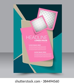 Abstract flyer design background. Brochure template. Can be used for magazine cover, business mockup, education, presentation, report. Pink, green, and brown color.