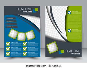 Abstract flyer design background. Brochure template. Can be used for magazine cover, business mockup, education, presentation, report. a4 size with editable elements. Blue and green color.