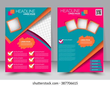 Abstract flyer design background. Brochure template. Can be used for magazine cover, business mockup, education, presentation, report. a4 size with editable elements. Pink, blue, and orange color.