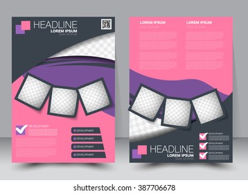 Abstract flyer design background. Brochure template. Can be used for magazine cover, business mockup, education, presentation, report. a4 size with editable elements. Pink and purple color.