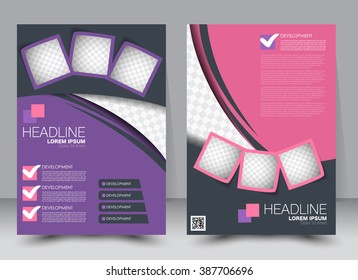Abstract flyer design background. Brochure template. Can be used for magazine cover, business mockup, education, presentation, report. a4 size with editable elements. Pink and purple color.