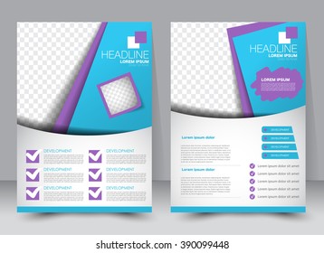 Abstract Flyer Design Background. Brochure Template. Can Be Used For Magazine Cover, Business Mockup, Education, Presentation, Report. A4 Size With Editable Elements. Blue And Purple Color.