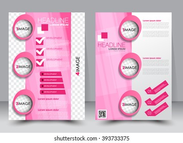 Abstract flyer design background. Brochure template. Can be used for magazine cover, business mockup, education, presentation, report. a4 size with editable elements. Pink color.