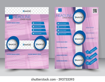 Abstract flyer design background. Brochure template. Can be used for magazine cover, business mockup, education, presentation, report. a4 size with editable elements. Purple and blue color.