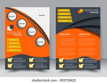 Abstract flyer design background. Brochure template. Can be used for magazine cover, business mockup, education, presentation, report. a4 size with editable elements. Orange and grey color.