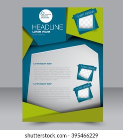 Abstract flyer design background. Brochure template. Can be used for magazine cover, business mockup, education, presentation, report. Blue and green color.