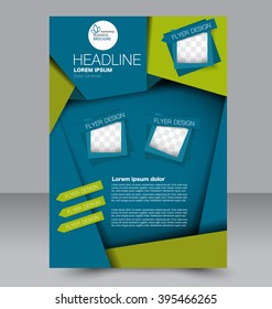 Abstract flyer design background. Brochure template. Can be used for magazine cover, business mockup, education, presentation, report. Blue and green color.
