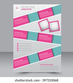 Abstract flyer design background. Brochure template. To be used for magazine cover, business mockup, education, presentation, report. Green and pink color.