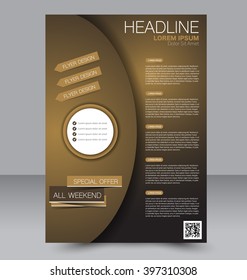 Abstract flyer design background. Brochure template. To be used for magazine cover, business mockup, education, presentation, report.  Brown color.