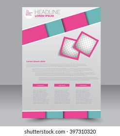 Abstract flyer design background. Brochure template. To be used for magazine cover, business mockup, education, presentation, report. Green and pink color.