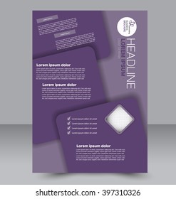 Abstract flyer design background. Brochure template. To be used for magazine cover, business mockup, education, presentation, report. Purple color.