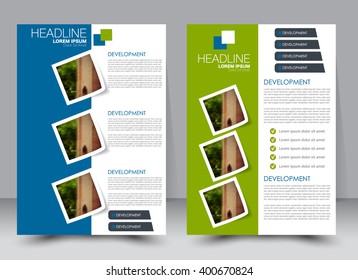 Abstract flyer design background. Brochure template. Can be used for magazine cover, business mockup, education, presentation, report. a4 size with editable elements. Green and blue color.