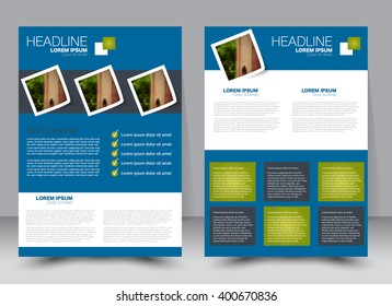 Abstract flyer design background. Brochure template. Can be used for magazine cover, business mockup, education, presentation, report. a4 size with editable elements. Green and blue color.
