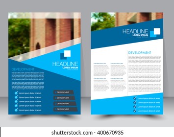 Abstract flyer design background. Brochure template. Can be used for magazine cover, business mockup, education, presentation, report. a4 size with editable elements. Blue color.