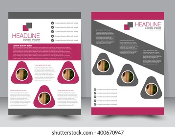 Abstract flyer design background. Brochure template. Can be used for magazine cover, business mockup, education, presentation, report. a4 size with editable elements. Pink and grey color.