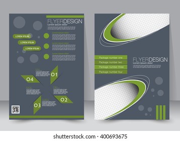 Abstract flyer design background. Brochure template. Can be used for magazine cover, business mockup, education, presentation, report. a4 size with editable elements. Green and grey color.