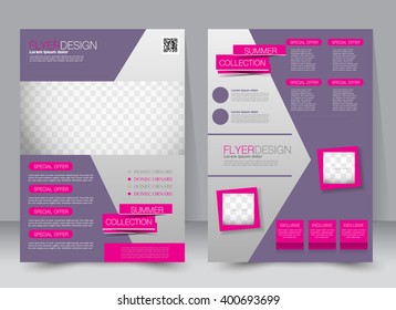 Abstract flyer design background. Brochure template. Can be used for magazine cover, business mockup, education, presentation, report. a4 size with editable elements. Pink and purple color.