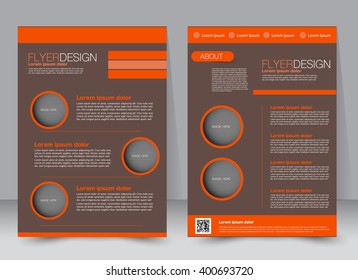 Abstract flyer design background. Brochure template. Can be used for magazine cover, business mockup, education, presentation, report. a4 size with editable elements. Orange and brown color.