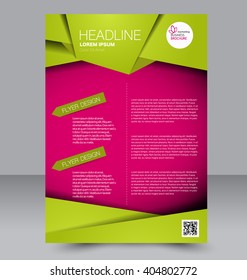 Abstract flyer design background. Brochure template. To be used for magazine cover, business mockup, education, presentation, report. Green and pink color.