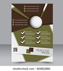 Abstract flyer design background. Brochure template. To be used for magazine cover, business mockup, education, presentation, report.  Green and brown color.