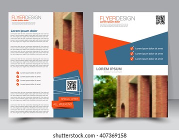 Abstract flyer design background. Brochure template. Can be used for magazine cover, business mockup, education, presentation, report. a4 size with editable elements. Blue and orange color