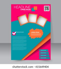 Abstract flyer design background. Brochure template. To be used for magazine cover, business mockup, education, presentation, report.  Pink, blue, and orange color