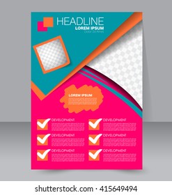 Abstract flyer design background. Brochure template. To be used for magazine cover, business mockup, education, presentation, report.  Pink, blue, and orange color