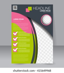 Abstract flyer design background. Brochure template. To be used for magazine cover, business mockup, education, presentation, report.  Pink, grey and green color