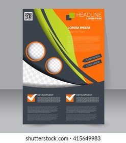 Abstract flyer design background. Brochure template. To be used for magazine cover, business mockup, education, presentation, report.  Green, orange, and grey color.