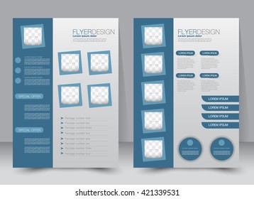 Abstract flyer design background. Brochure template. Can be used for magazine cover, business mockup, education, presentation, report. a4 size with editable elements. Blue color