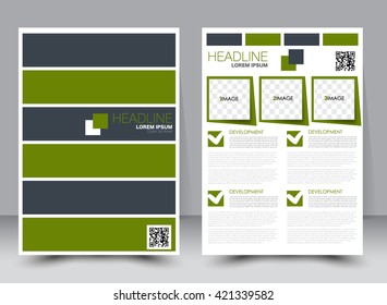 Abstract flyer design background. Brochure template. Can be used for magazine cover, business mockup, education, presentation, report. a4 size with editable elements. Green color