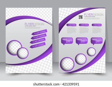 Abstract flyer design background. Brochure template. Can be used for magazine cover, business mockup, education, presentation, report. a4 size with editable elements. Purple color
