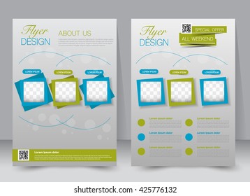 Abstract flyer design background. Brochure template. Can be used for magazine cover, business mockup, education, presentation, report. a4 size with editable elements. Green and blue color
