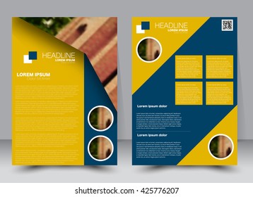 Abstract flyer design background. Brochure template. Can be used for magazine cover, business mockup, education, presentation, report. a4 size with editable elements. Blue and yellow color