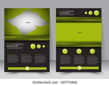Abstract flyer design background. Brochure template. Can be used for magazine cover, business mockup, education, presentation, report. a4 size with editable elements. Green and black color