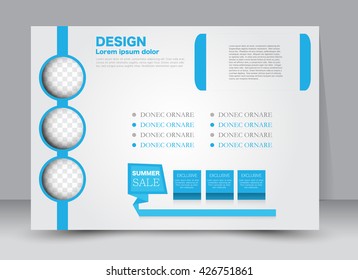 Abstract flyer design background. Brochure template. Street billboard design. Landscape orientation. For magazine cover, annual report, business, education, presentation. Blue color.