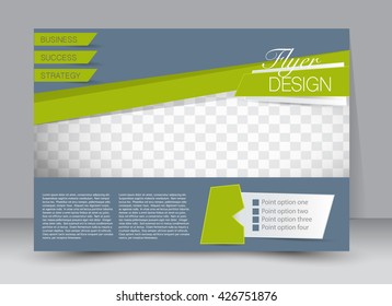 Abstract flyer design background. Brochure template. Street billboard design. Landscape orientation. For magazine cover, annual report, business, education, presentation. Green and grey color. 