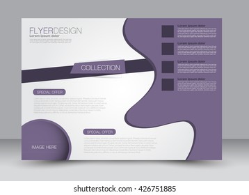 Abstract flyer design background. Brochure template. Street billboard design. Landscape orientation. For magazine cover, annual report, business, education, presentation. Purple color.