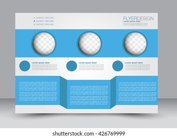 Abstract flyer design background. Brochure template. Street billboard design. Landscape orientation. For magazine cover, annual report, business, education, presentation.  Blue color. 